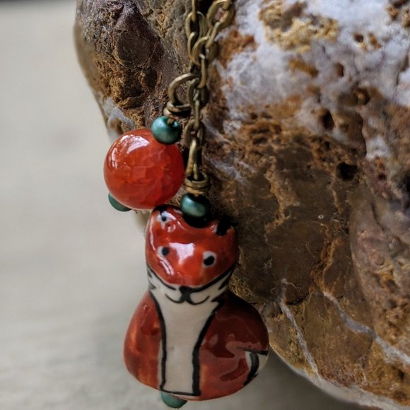 Enchanting Fox Tales Ceramic Necklace - Artistic Nature Jewelry - Picture 3 of 4